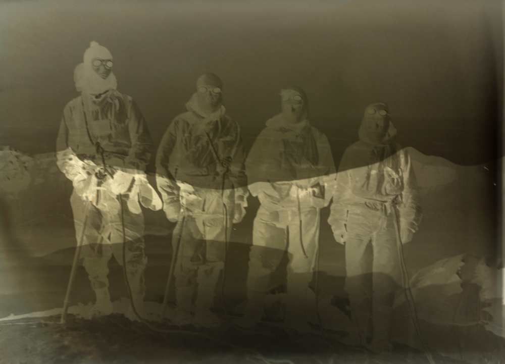 Double exposure of members of the 1938 Jan Mayen expedition